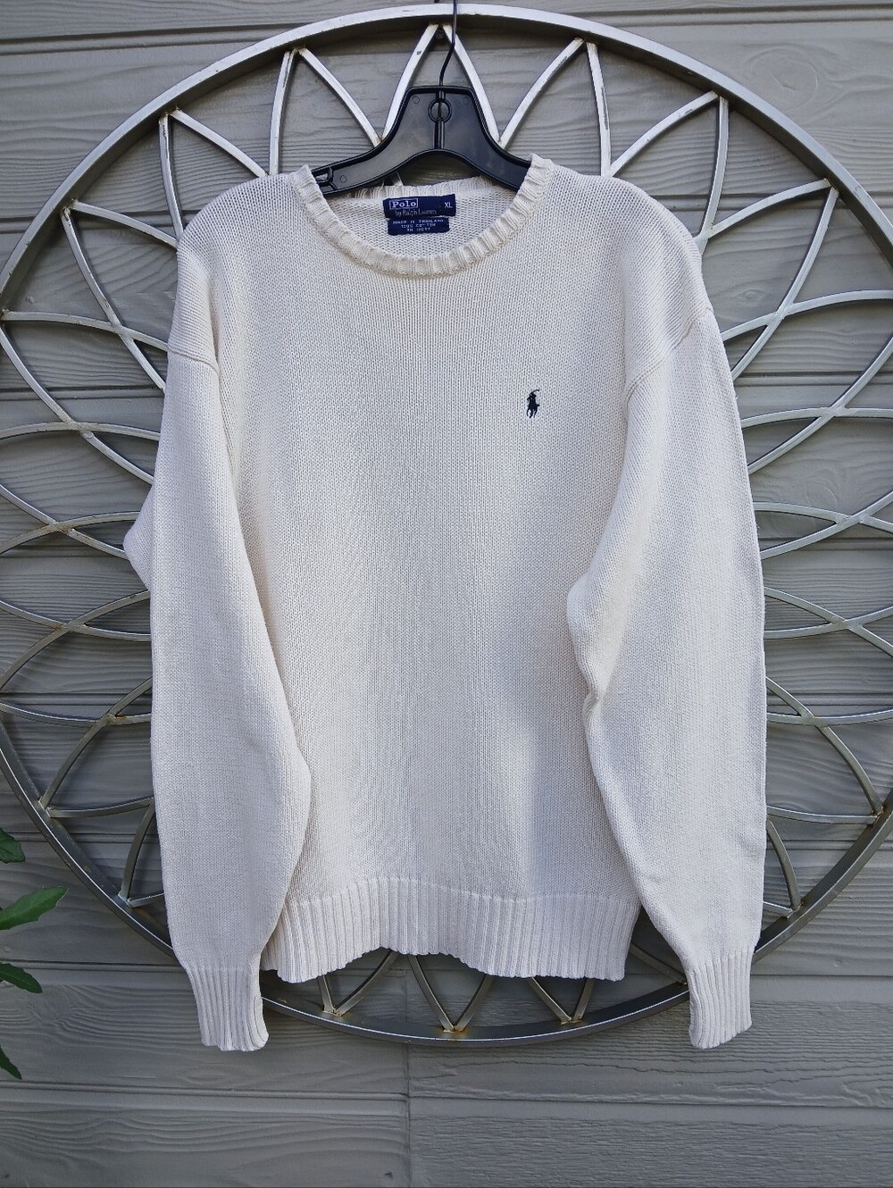 Polo by Ralph Lauren Vintage Men's Off-White Crewneck Sweater
